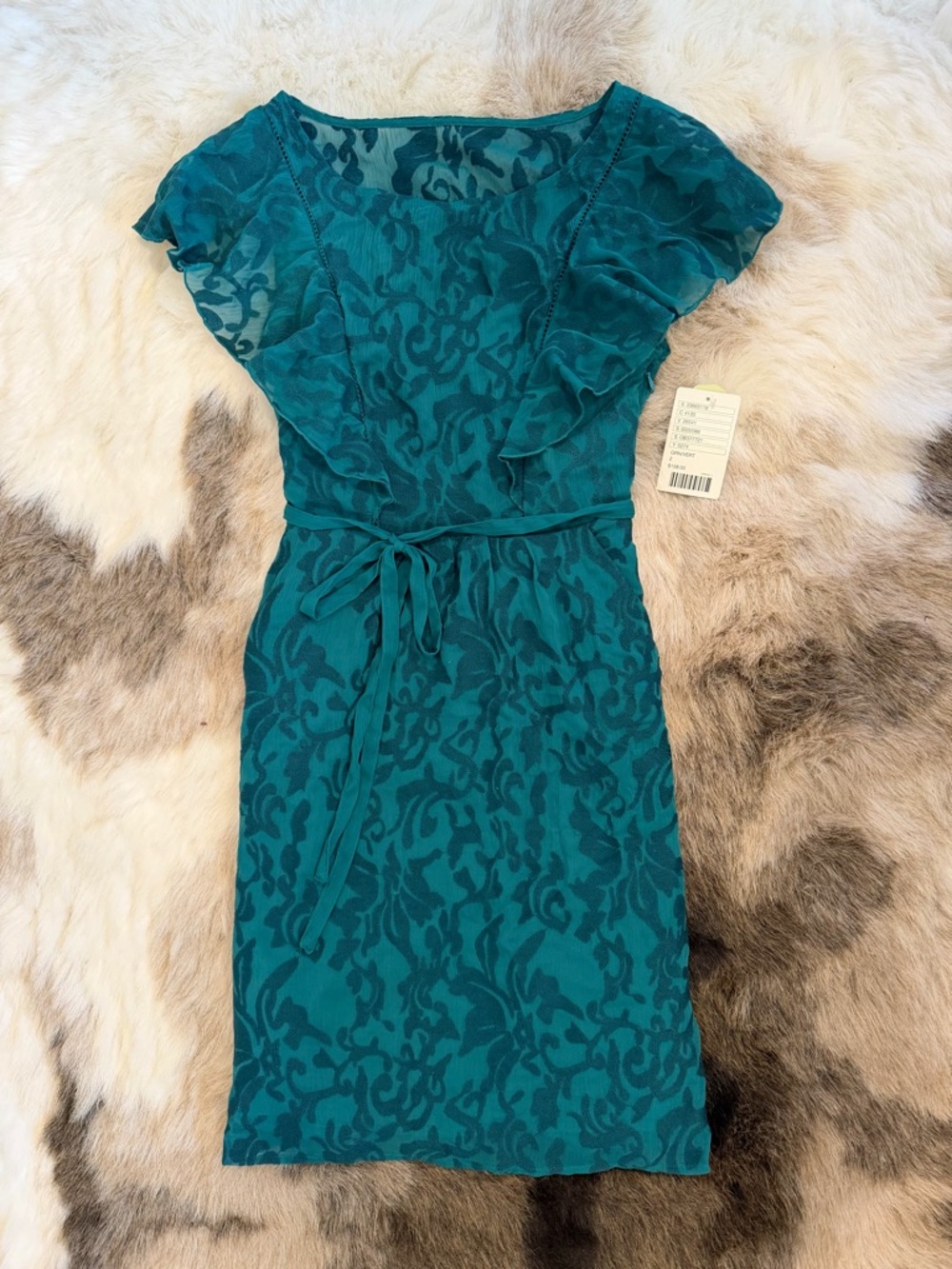 NWT teal green flutter sleeve Moulinette Soeurs Anthropologie mini dress XS 2